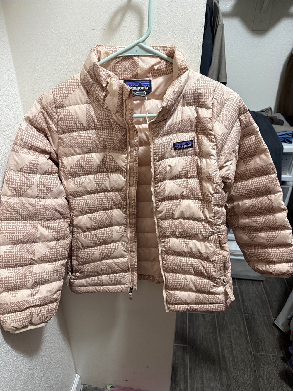 Patagonia Kids Blush Pink Geometric Puffer Jacket